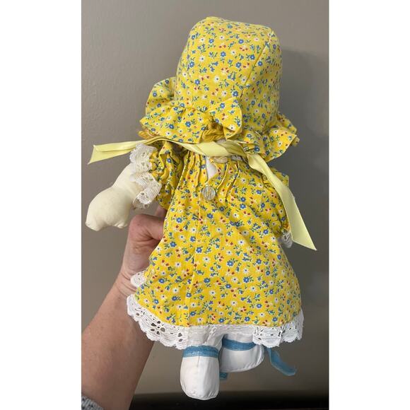 Handmade, rag doll yellow hair with yellow floral dress 12” tall - Picture 3 of 6
